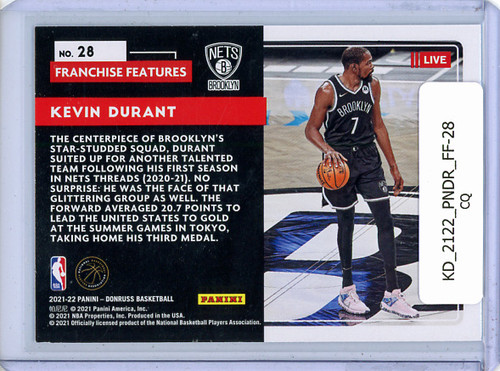 Kevin Durant 2021-22 Donruss, Franchise Features #28 (CQ)