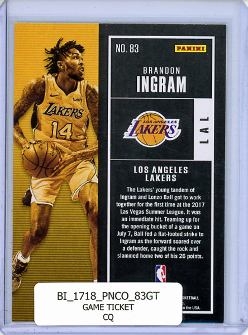 Brandon Ingram 2017-18 Contenders #83 Game Ticket (CQ)