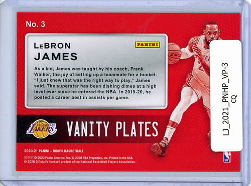 LeBron James 2020-21 Hoops, Vanity Plates #3 (CQ)
