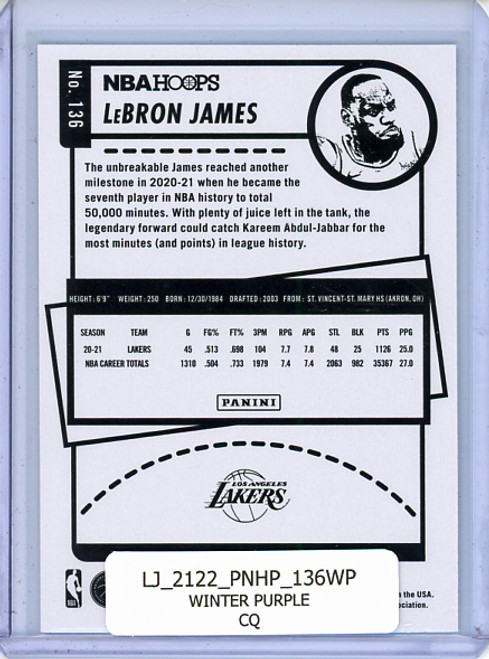 LeBron James 2021-22 Hoops #136 Winter Purple (CQ)