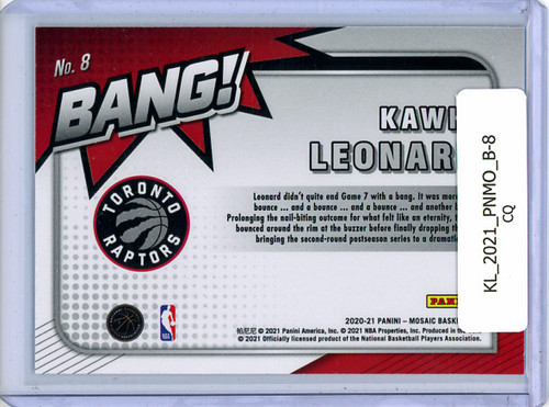 Kawhi Leonard 2020-21 Mosaic, Bang! #8 (CQ)