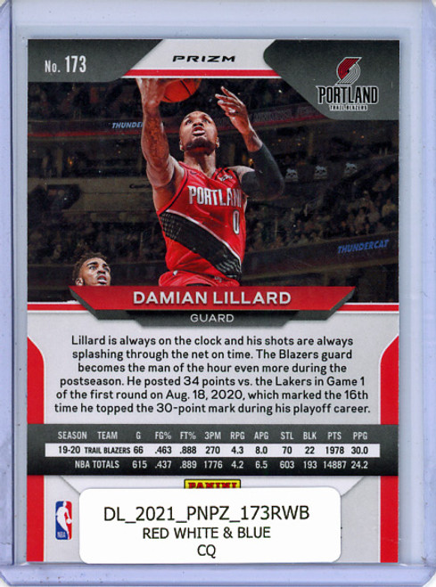 Damian Lillard 2020-21 Prizm #173 Red White & Blue (CQ)