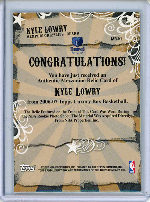 Kyle Lowry 2006-07 Luxury Box, Mezzanine Relics #MR-KL (#188/349) (CQ)