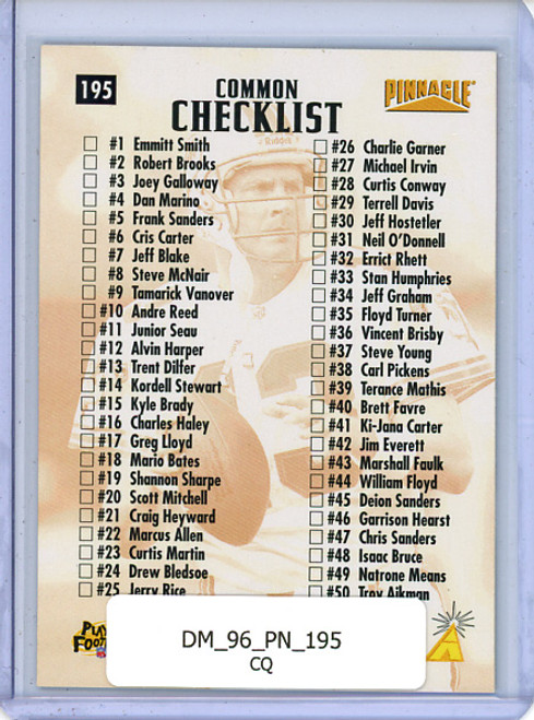 Dan Marino 1996 Pinnacle #195 Checklist (CQ)