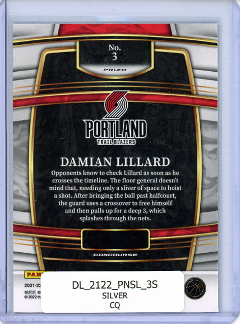 Damian Lillard 2021-22 Select #3 Concourse Silver (CQ)