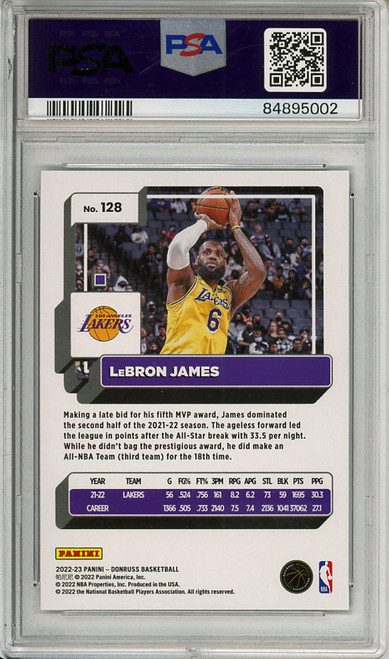 LeBron James 2022-23 Donruss #128 Holo Green Laser PSA 10 Gem Mint (#84895002) (CQ)