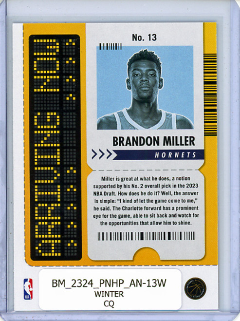 Brandon Miller 2023-24 Hoops, Arriving Now #13 Winter (CQ)