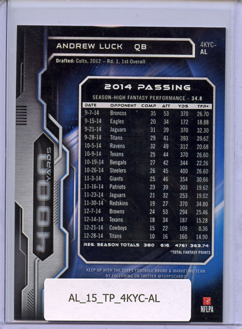 Andrew Luck 2015 Topps, 4K Yard Club #4KYC-AL