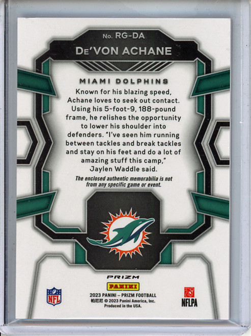 De'Von Achane 2023 Prizm, Rookie Gear #RG-DA Pink (1) (CQ)