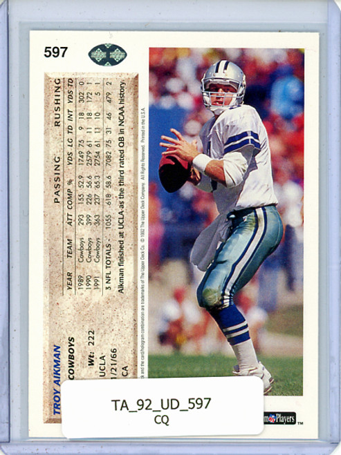 Troy Aikman 1992 Upper Deck #597 (CQ)