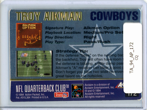 Troy Aikman 1994 Action Packed #172 Quarterback Club (CQ)
