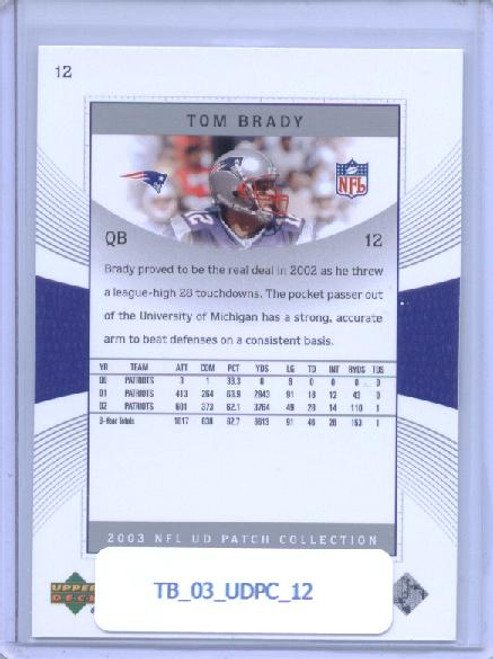 Tom Brady 2003 UD Patch Collection #12