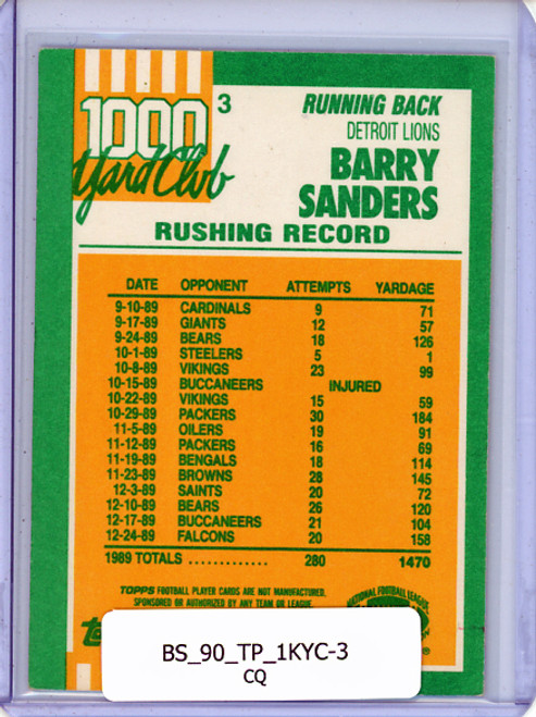 Barry Sanders 1990 Topps, 1,000 Yard Club #3 (CQ)