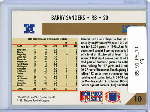 Barry Sanders 1991 Pro Set #10 (CQ)