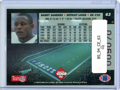 Barry Sanders 1994 Collector's Edge #63 (CQ)