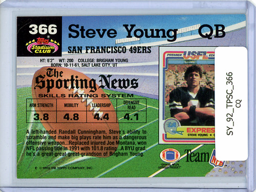 Steve Young 1992 Stadium Club #366 (CQ)