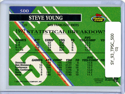 Steve Young 1993 Stadium Club #500 Members Choice (CQ)