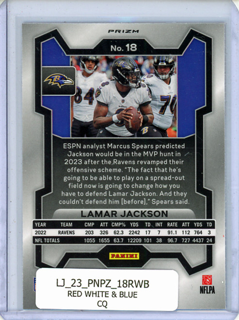 Lamar Jackson 2023 Prizm #18 Red White & Blue (CQ)