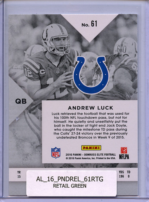 Andrew Luck 2016 Donruss Elite #61 Retail Green