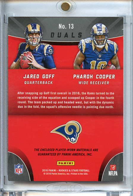 Jared Goff, Pharoh Cooper 2016 Rookies & Stars, Dual Jerseys #13 Prime (#17/25)