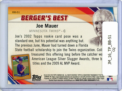 Joe Mauer 2016 Topps, Berger's Best #BB-51 (CQ)