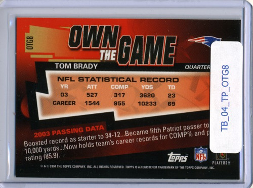 Tom Brady 2004 Topps, Own the Game #OTG8