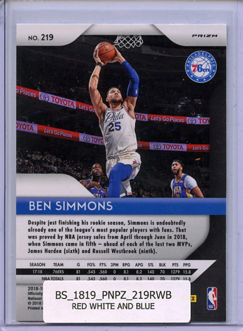 Ben Simmons 2018-19 Prizm #219 Red White and Blue