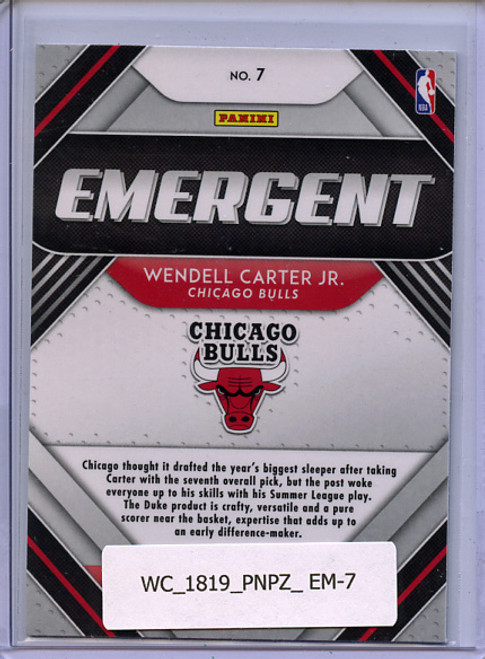 Wendell Carter Jr. 2018-19 Prizm, Emergent #7