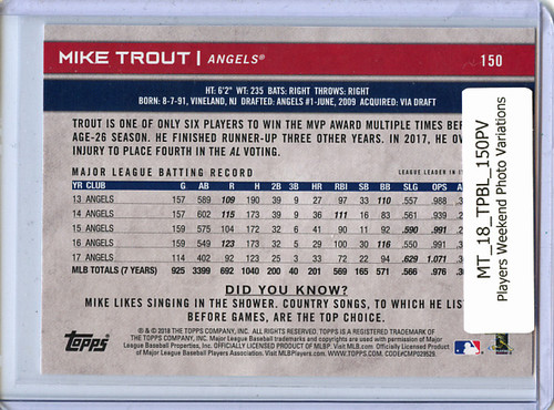 Mike Trout 2018 Big League #150 Photo Variations