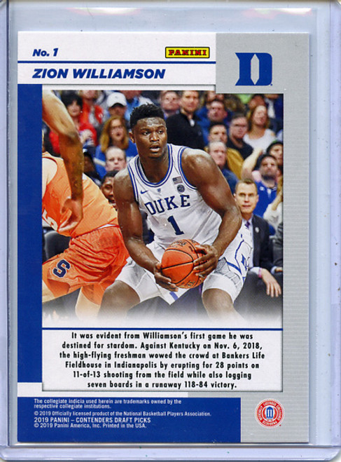 Zion Williamson 2019-20 Contenders Draft Picks, Game Day Ticket #1