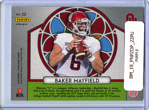 Baker Mayfield 2019 Prizm Draft Picks #22 Stained Glass Purple