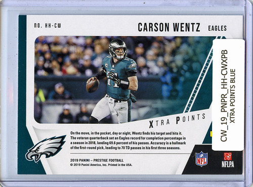 Carson Wentz 2019 Prestige, Highlight Reel #HH-CW Xtra Points Blue