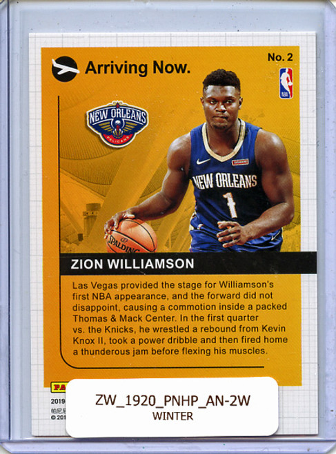 Zion Williamson 2019-20 Hoops, Arriving Now #2 Winter