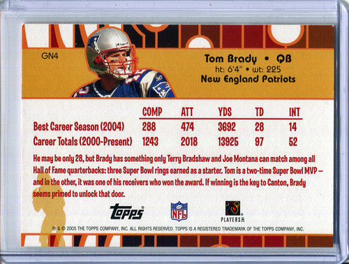 Tom Brady 2005 Topps, Golden Anniversary Gold Nuggets #GN4 (2)