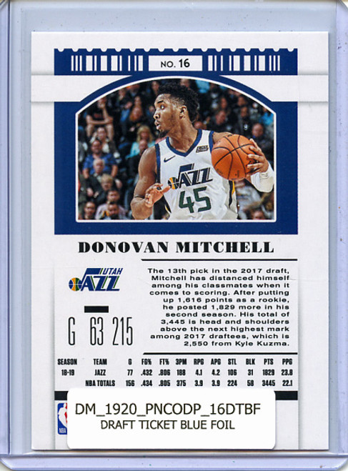 Donovan Mitchell 2019-20 Contenders Draft Picks #16 Draft Ticket Blue Foil