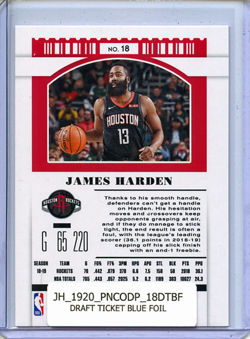 James Harden 2019-20 Contenders Draft Picks #18 Draft Ticket Blue Foil