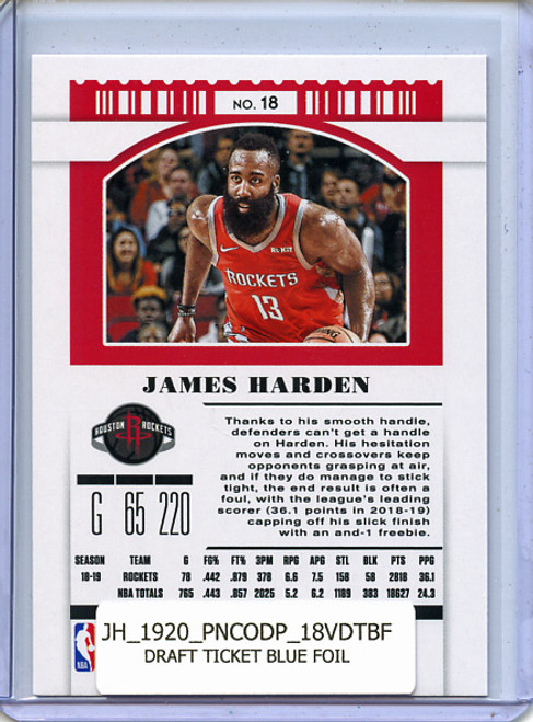 James Harden 2019-20 Contenders Draft Picks #18 Variations Draft Ticket Blue Foil