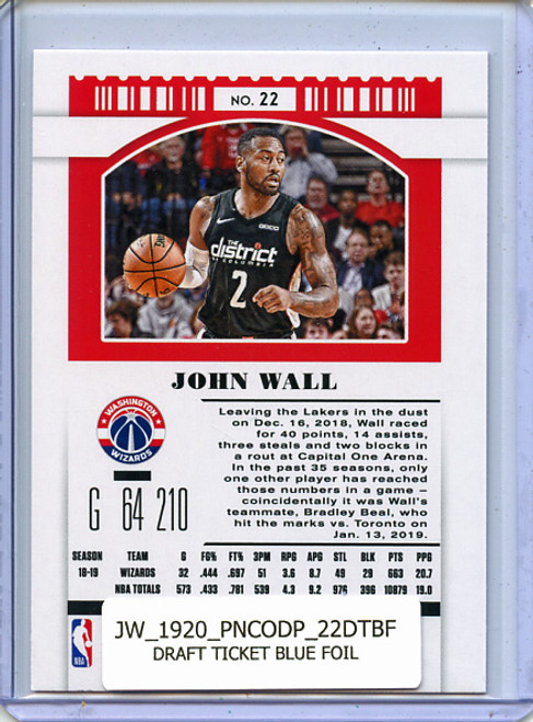 John Wall 2019-20 Contenders Draft Picks #22 Draft Ticket Blue Foil