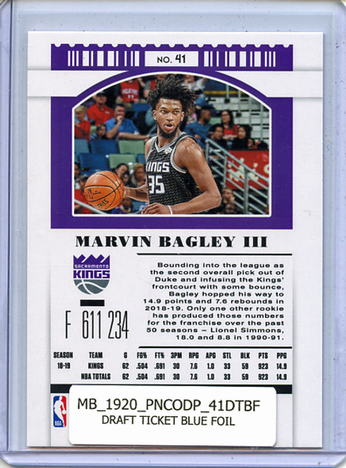 Marvin Bagley III 2019-20 Contenders Draft Picks #41 Draft Ticket Blue Foil