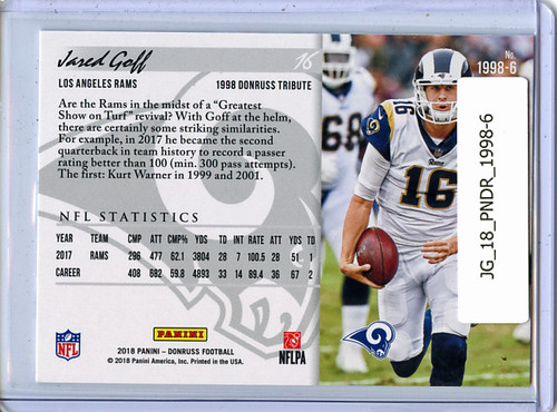 Jared Goff 2018 Donruss, 1998 Tribute #1998-6