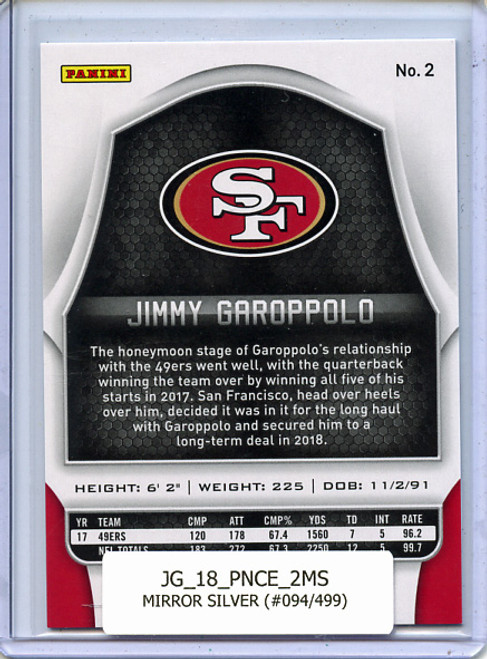 Jimmy Garoppolo 2018 Certified #2 Mirror Silver (#094/499)