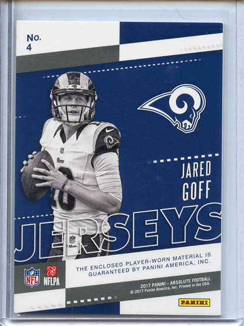 Jared Goff 2017 Absolute, Absolute Jerseys #4 (#30/99)
