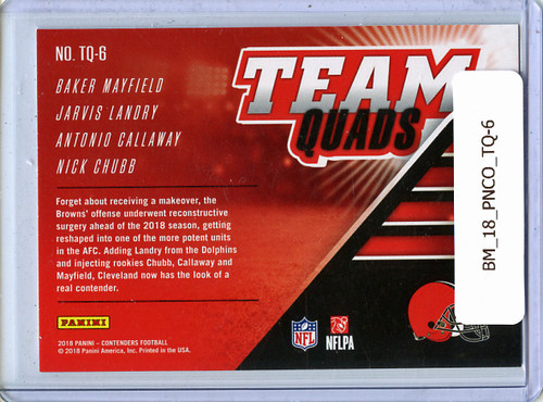 Baker Mayfield, Jarvis Landry, Nick Chubb, Antonio Callaway 2018 Contenders, Team Quads #TQ-6