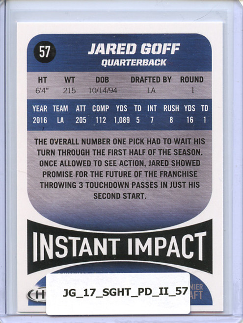 Jared Goff 2017 Sage Hit Premier Draft #57 Instant Impact