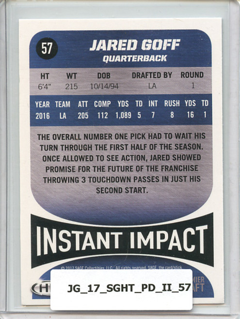 Jared Goff 2017 Sage Hit Premier Draft #57 Instant Impact Silver