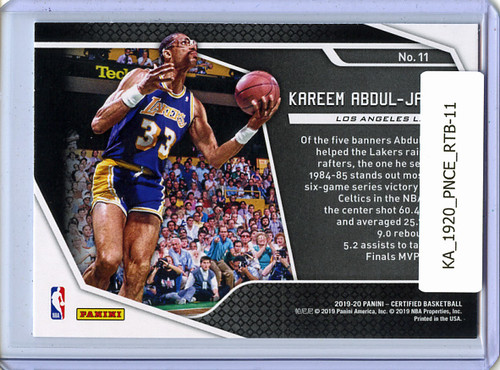 Kareem Abdul-Jabbar 2019-20 Certified, Raise the Banner #11