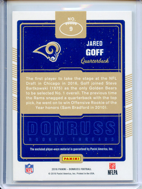 Jared Goff 2016 Donruss, Rookie Threads #9