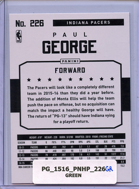 Paul George 2015-16 Hoops #226 Green