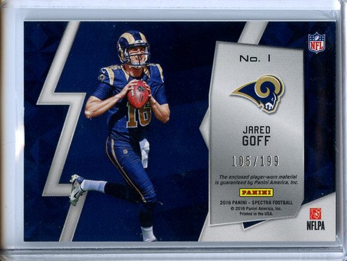 Jared Goff 2016 Spectra, Next Era Jerseys #1 (#105/199)