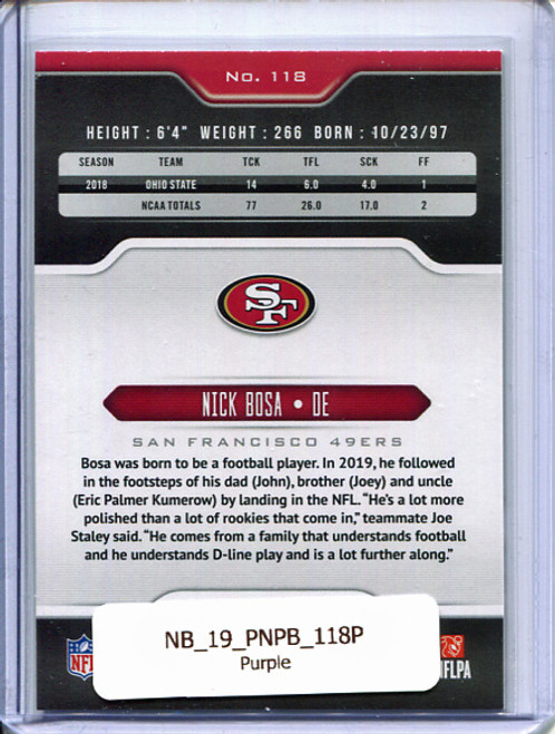 Nick Bosa 2019 Playbook #118 Purple